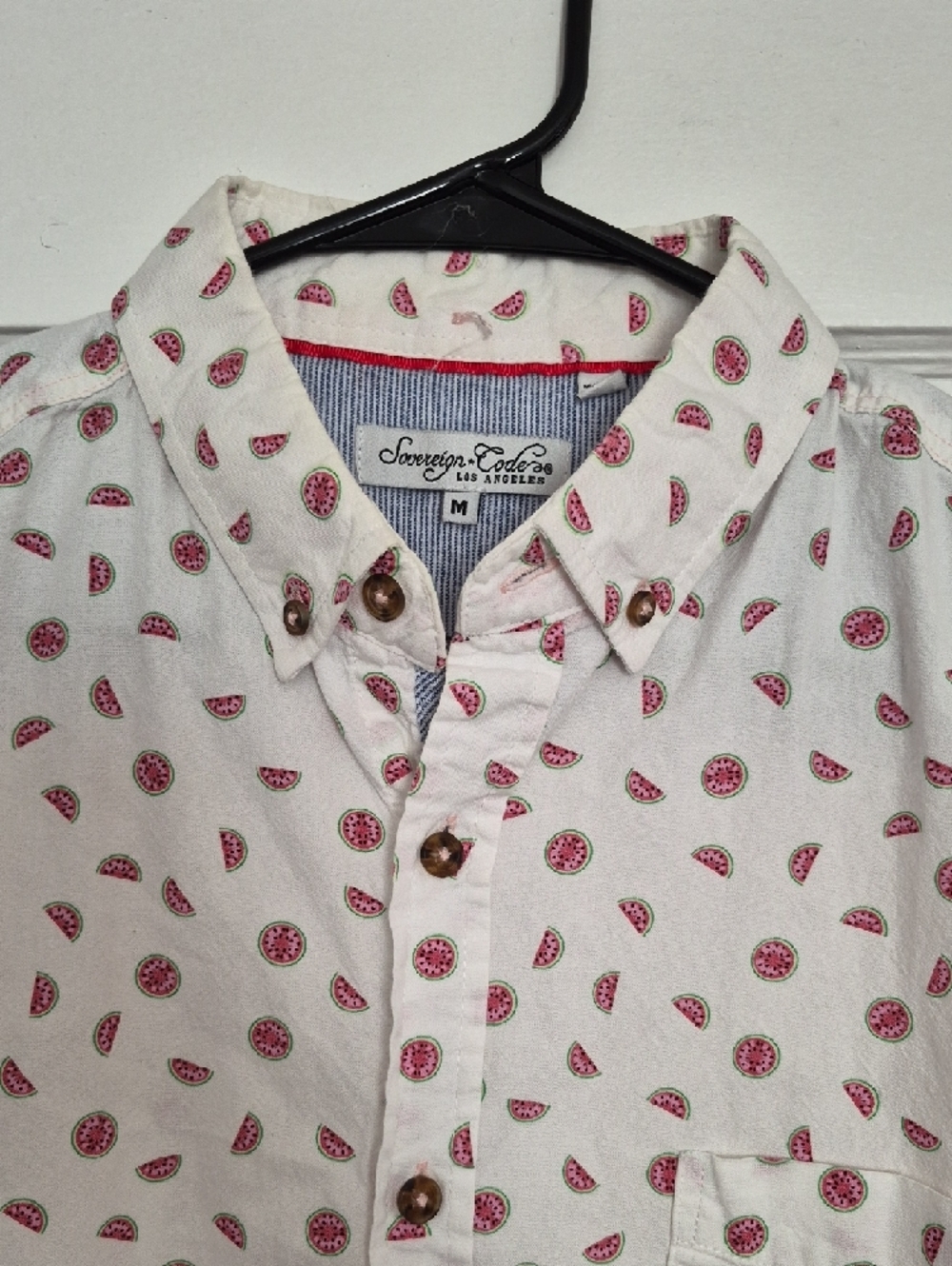 Sovereign Code MEN'S Button Down Shirt with Fun Watermelon Print MED